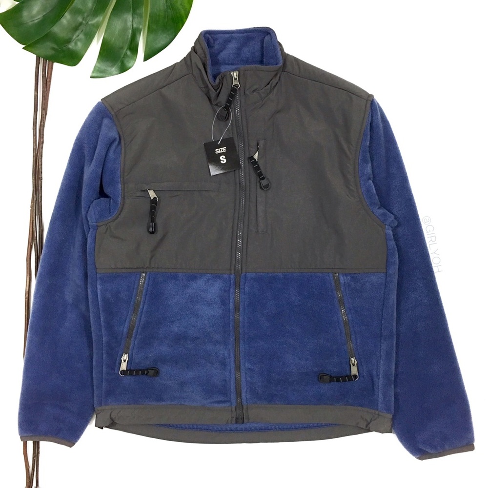 NEW Blue Gray Fleece Nylon Technical Hiking Jacket